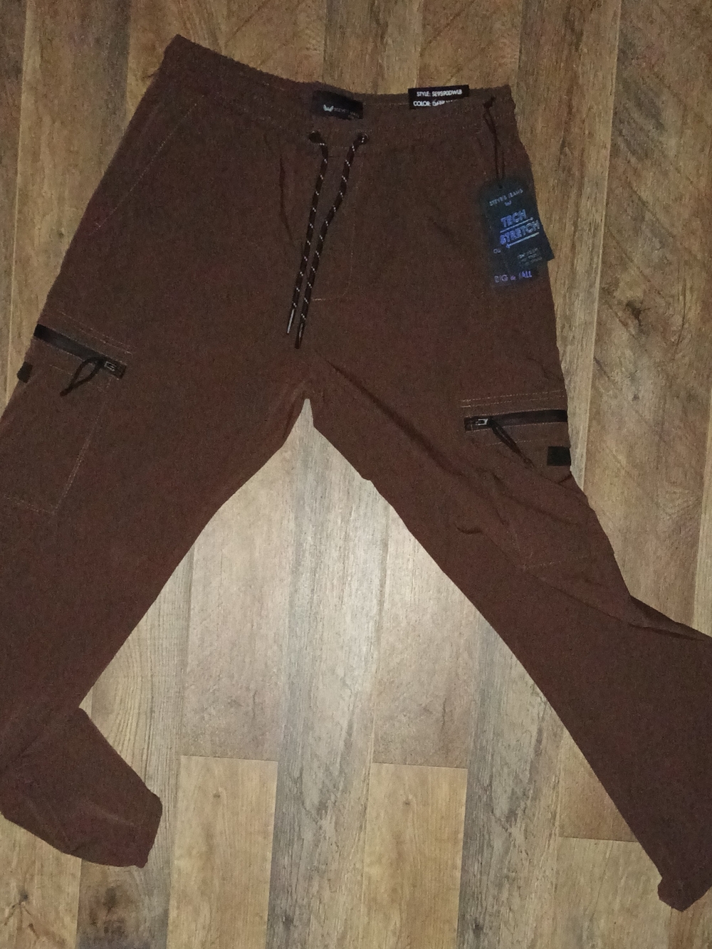 Men's Brown Tech Stretch Cargo Adjustable Jogger Pants M